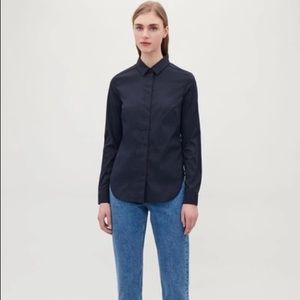 COS slim fit cotton button down shirt size 2 Navy NWT